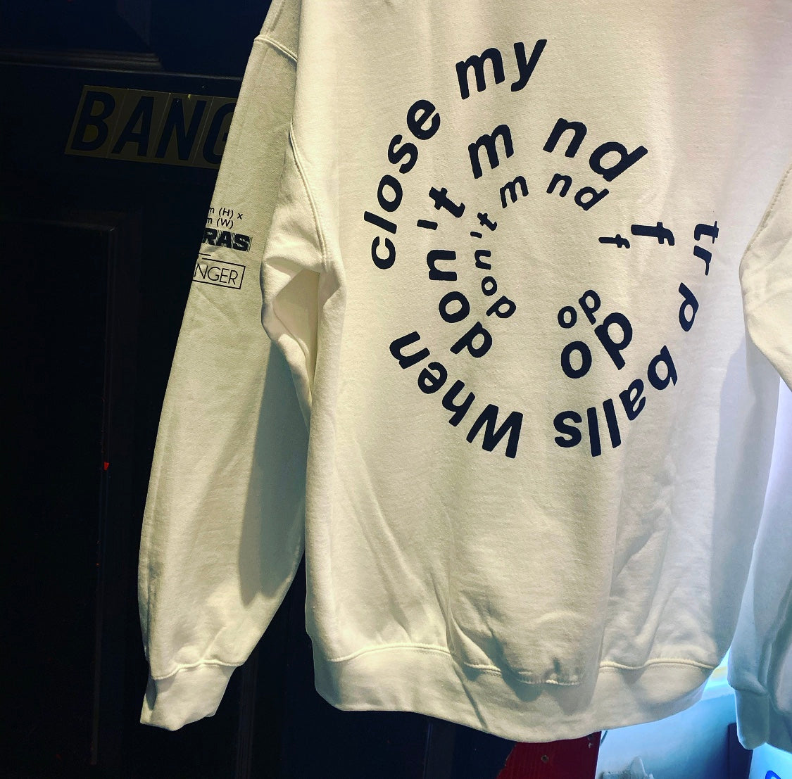 WHEN I CLOSE MY EYES I TRIP BALLS JUMPER - WHITE